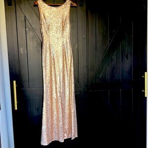 Lulu’s gold sequin formal dress gown